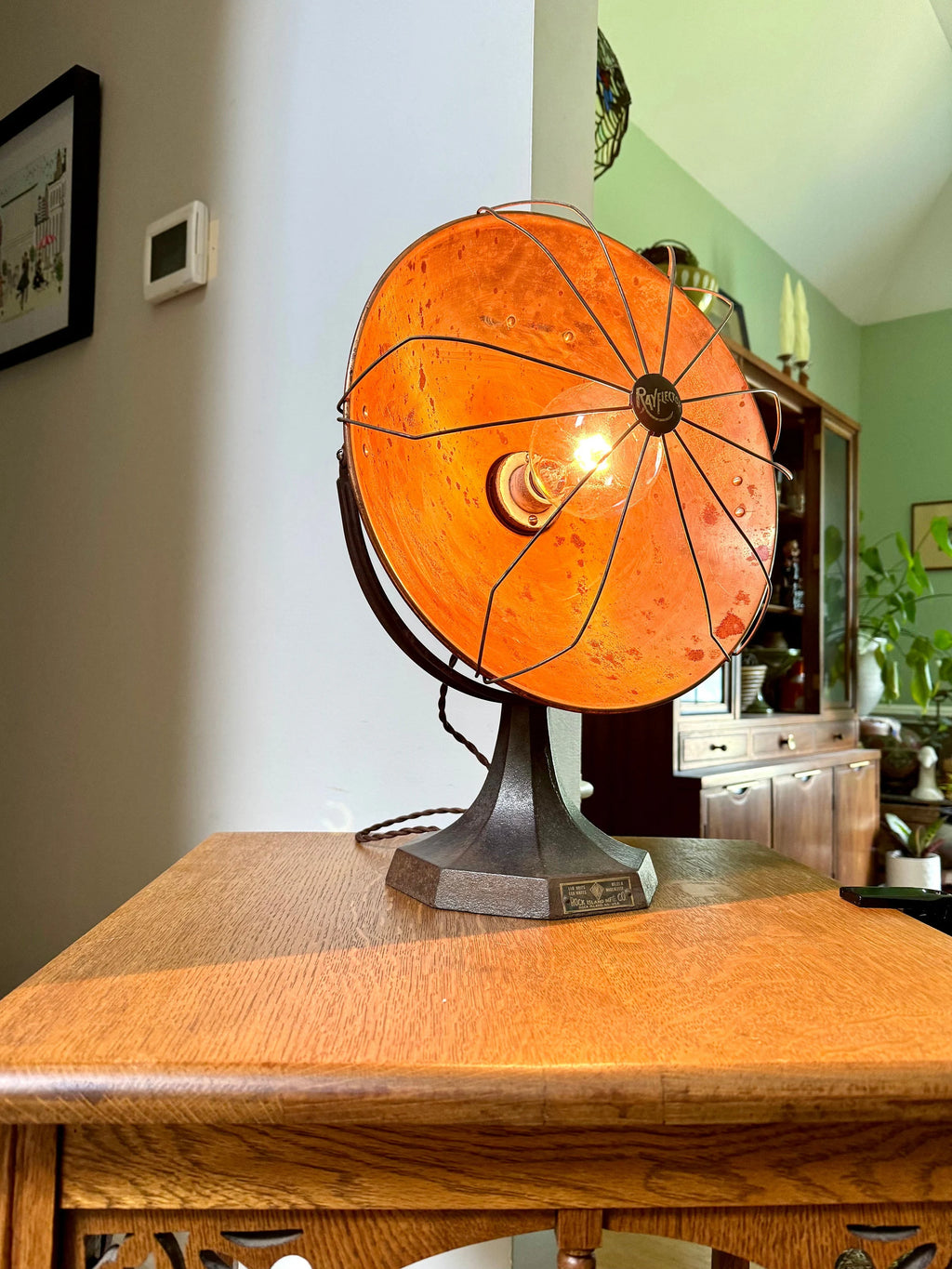 Vtg Rayflector Heater Lamp | Vtg Copper Space Heater Upcycled To Light | Rock Island Rustic Lamp | Rimco Accent Lamp