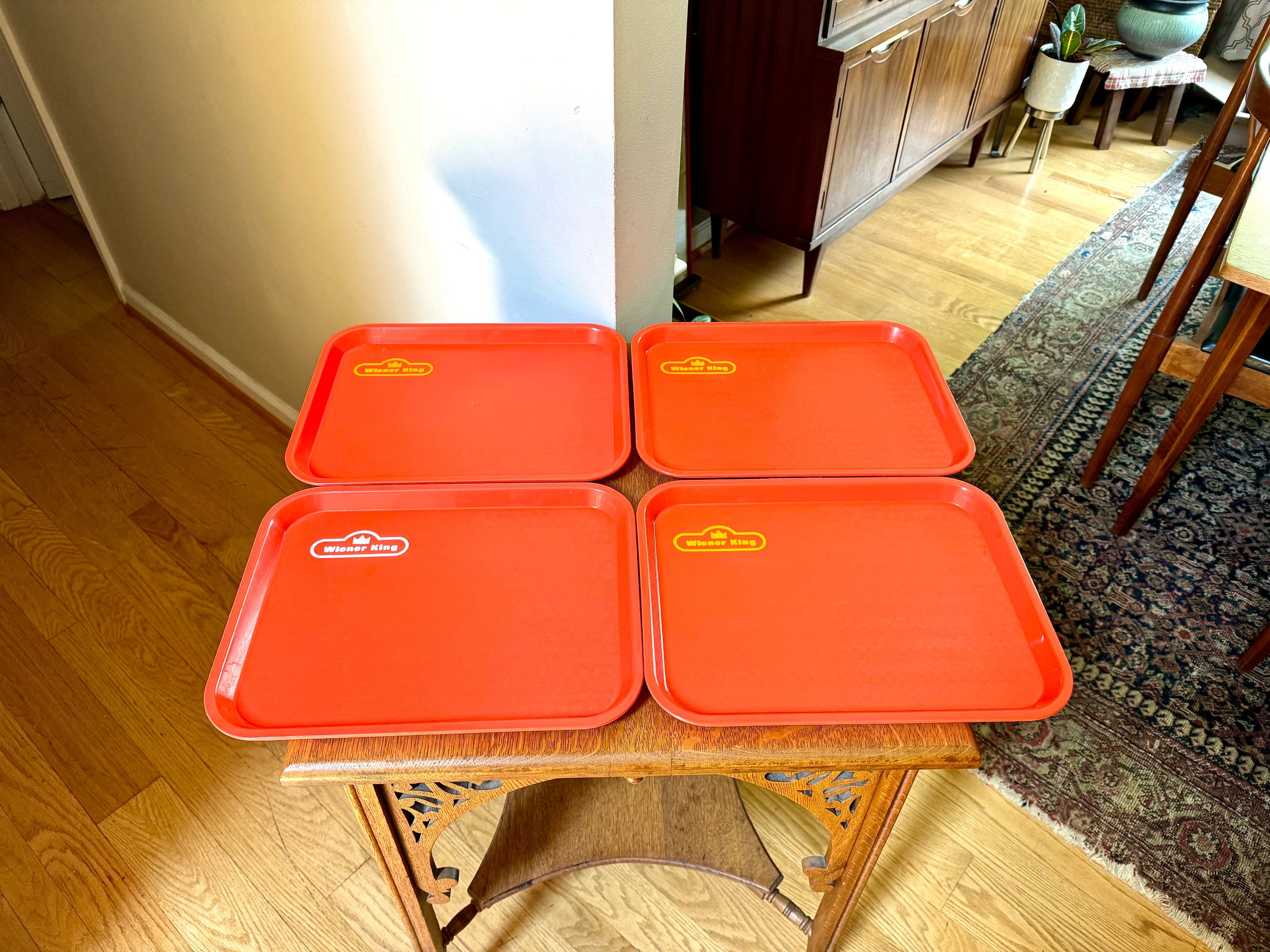 Vintage Orange Wiener King Serving Trays | Set of 4 Wiener King Trays | Wiener King Restaurant Serving Trays | Advertisement Trays