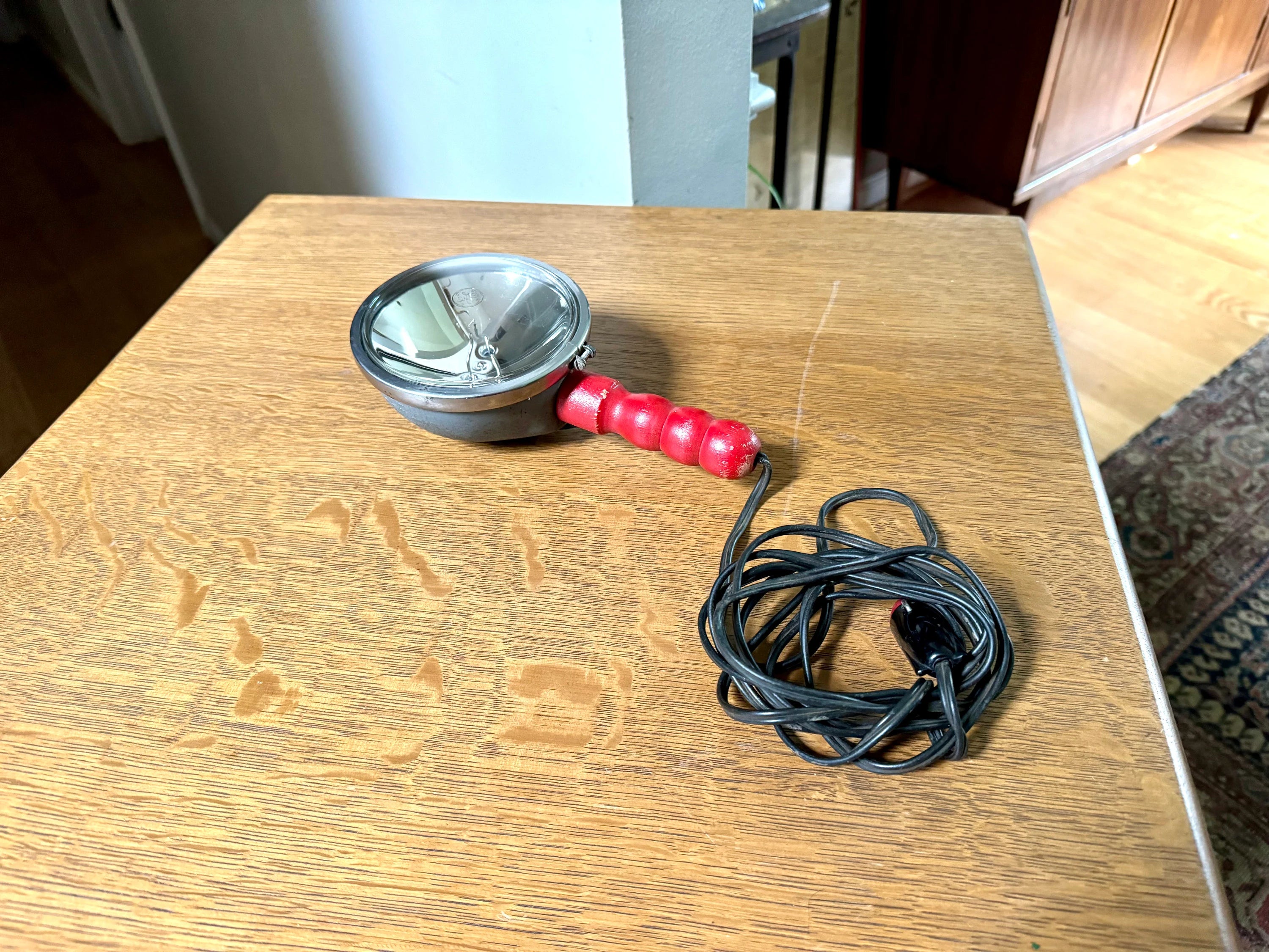 Vintage GE Automobile Spotlight | General Electric Red Handled Spotlight | Handheld 12V Auxiliary Spot Lamp | Automobile Work Light