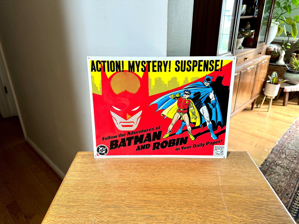 Vintage Batman and Robin Metal Sign | 1990's Metal Batman Sign | DC Comics Metal Batman and Robin Sign | Kitchen Sink Productions