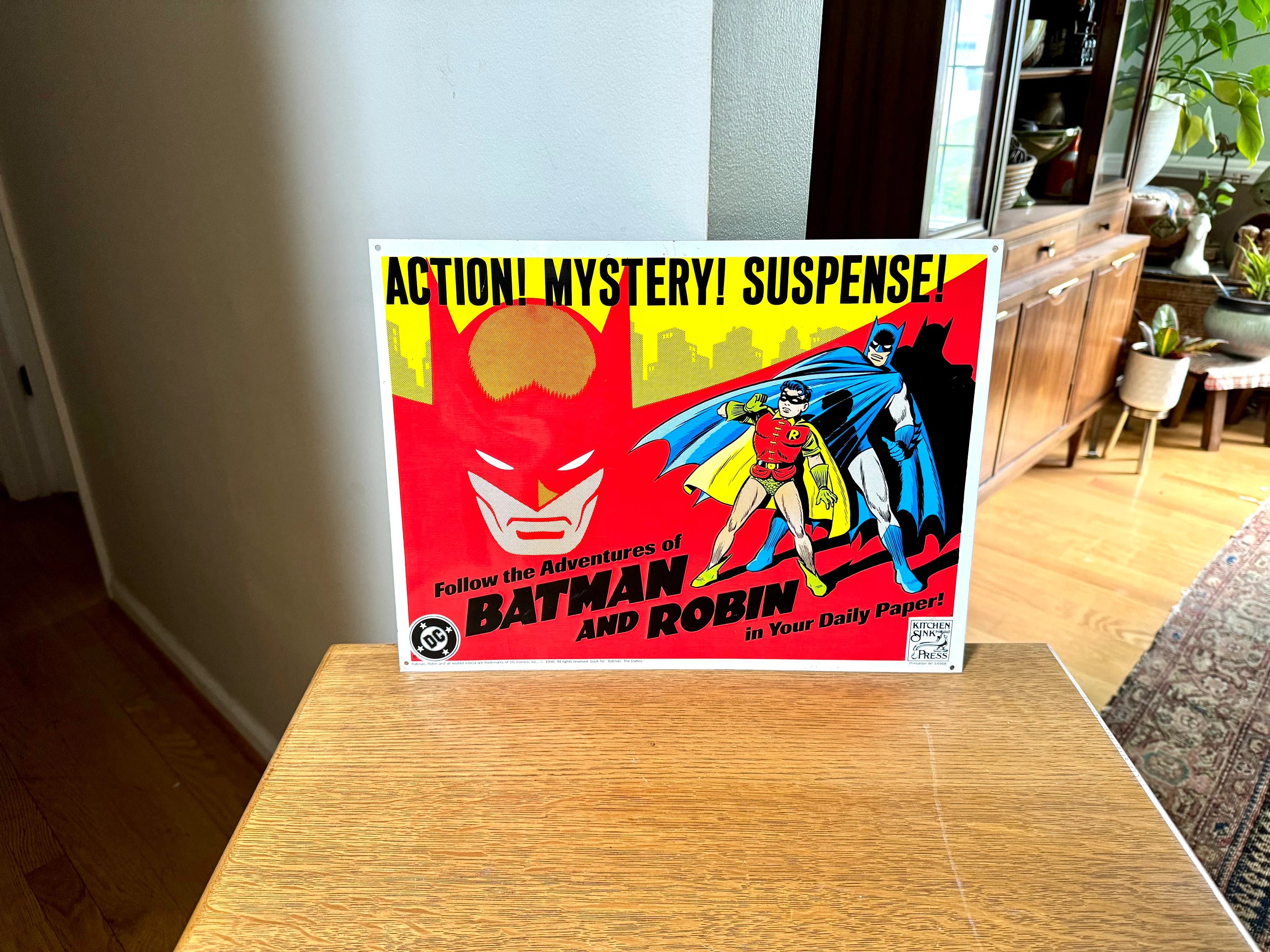 Vintage Batman and Robin Metal Sign | 1990's Metal Batman Sign | DC Comics Metal Batman and Robin Sign | Kitchen Sink Productions