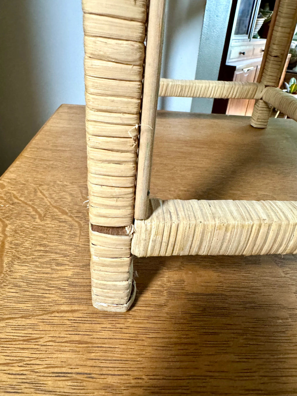 Vintage Small Wicker End Table | Small Wicker Plant Stand | Wicker Night Stand | Small Rattan Table