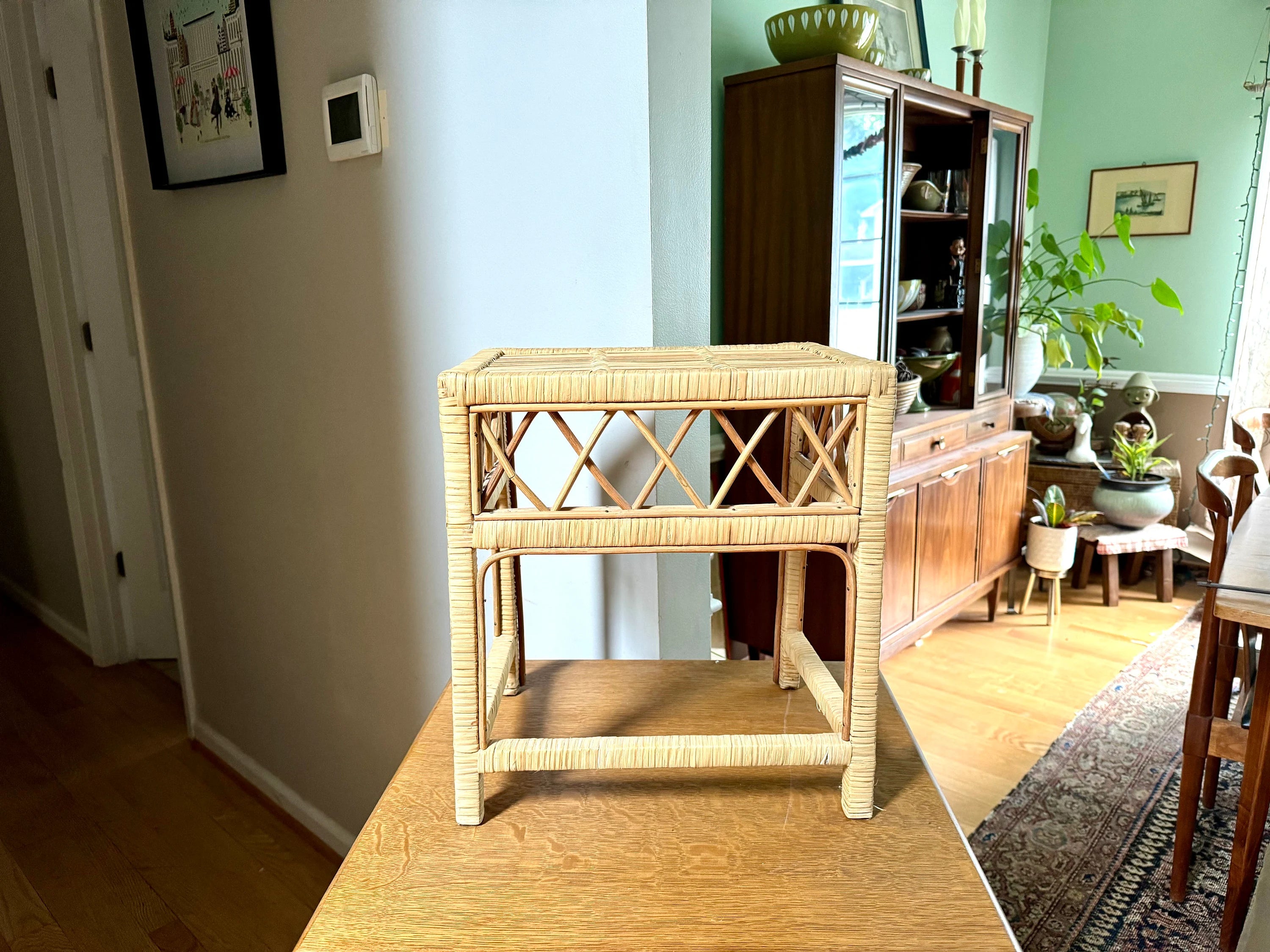 Vintage Small Wicker End Table | Small Wicker Plant Stand | Wicker Night Stand | Small Rattan Table