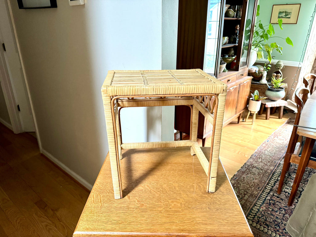 Vintage Small Wicker End Table | Small Wicker Plant Stand | Wicker Night Stand | Small Rattan Table