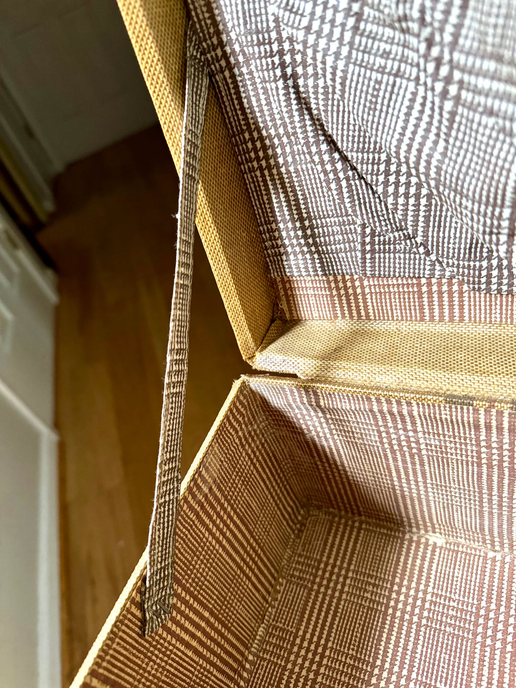 Vintage Wrapped Wood Distressed Hardshell Suitcase | Rustic Striped Hardshell Suitcase | MCM Suitcase | Display Suitcase | Antique Suitcase