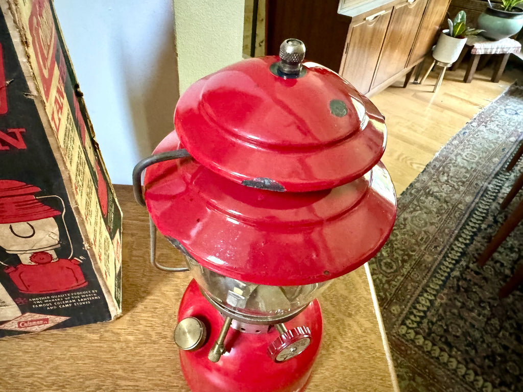 Coleman Model 200A Lantern with Striker and Orig. Box | 1963 Model 200A Coleman Lantern| Round Single Mantle Globe Coleman Lantern