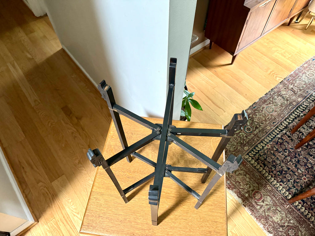 Vintage 6 Legged Folding Plant Stand | Chinese Folding Wood Plant Stand | Asian Black Folding Stand