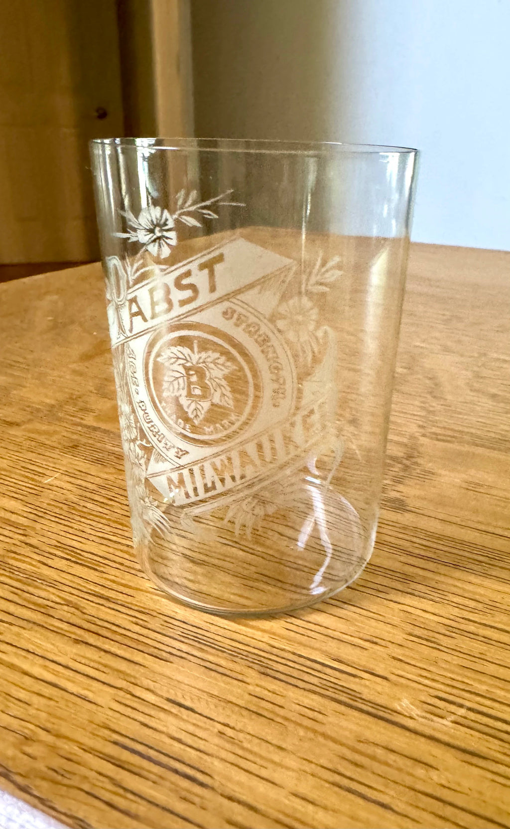 Antique 1895 Pabst Beer Etched 3 1/2" Glass | Pre-Prohibition Pabst Milwaukee Etched Drinking Glass | Thin Glass Pabst Beer Glass | 3 Avail.