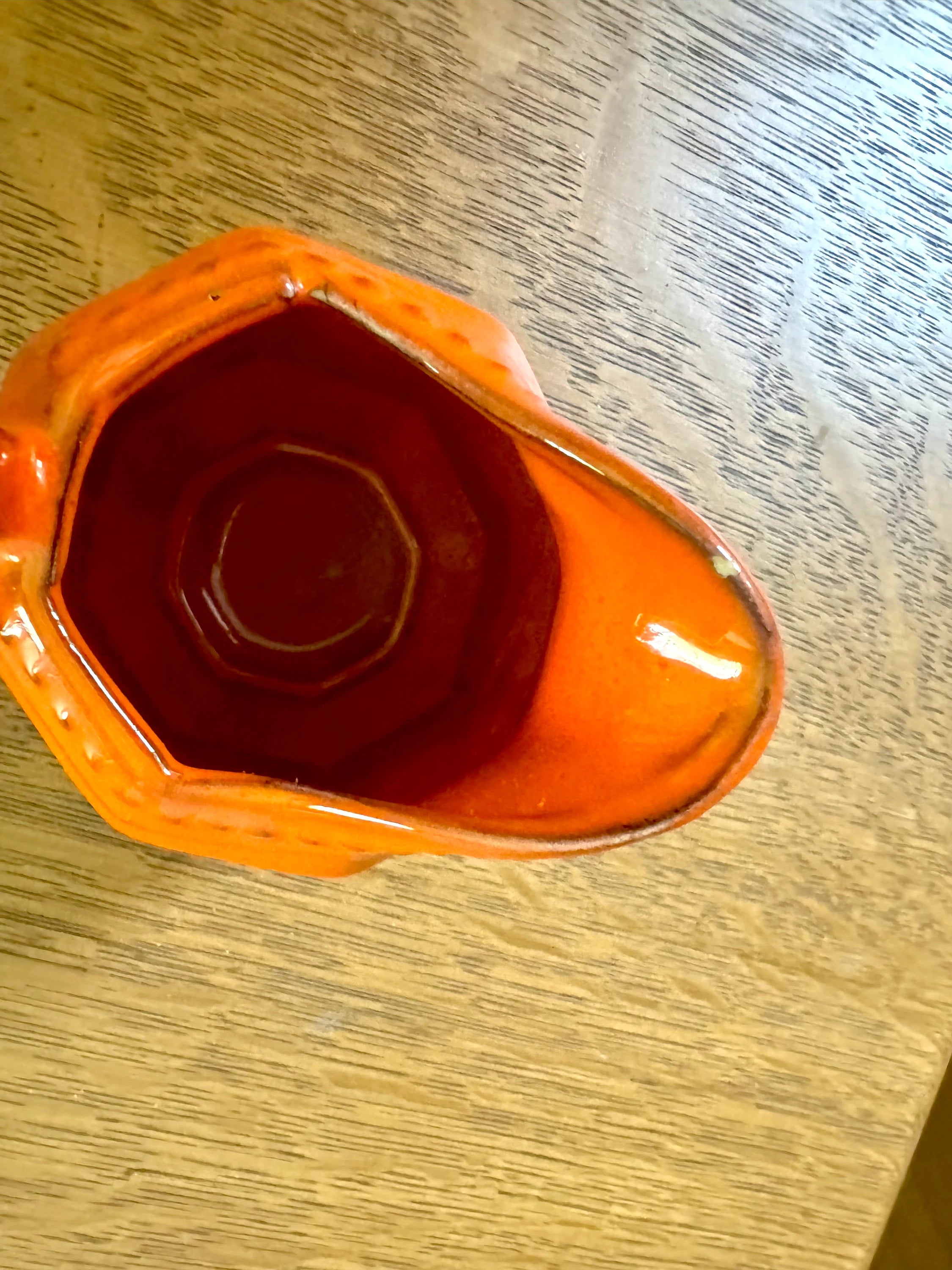 Vintage PV Italy Burnt Orange Ceramic Kettle and Creamer | Peasant Village Tea Pot and Creamer | Burnt Orange Italian Ceramic Kitchenware