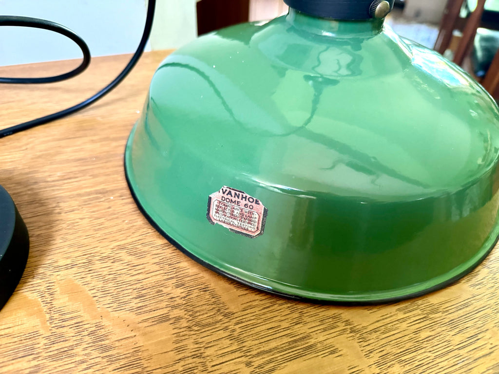 Vintage Green Enamel Metal shade Pendant Lamp | 12" Green Ivanhoe Dome 60 Lamp Pendant | Rewired Industrial Pendant Lamp | Ivanhoe Dome 60