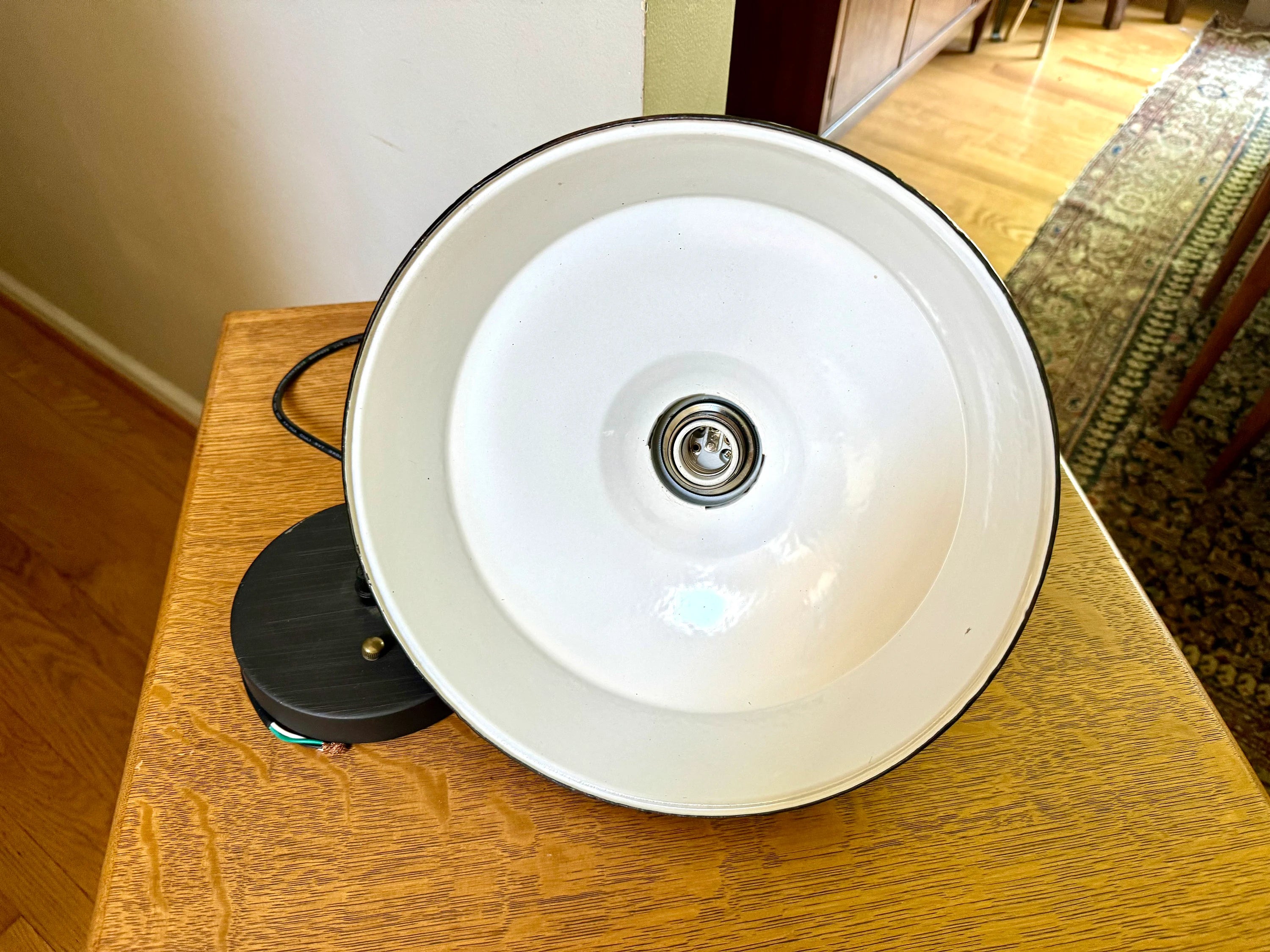 Vintage Green Enamel Metal shade Pendant Lamp | 12" Green Ivanhoe Dome 60 Lamp Pendant | Rewired Industrial Pendant Lamp | Ivanhoe Dome 60