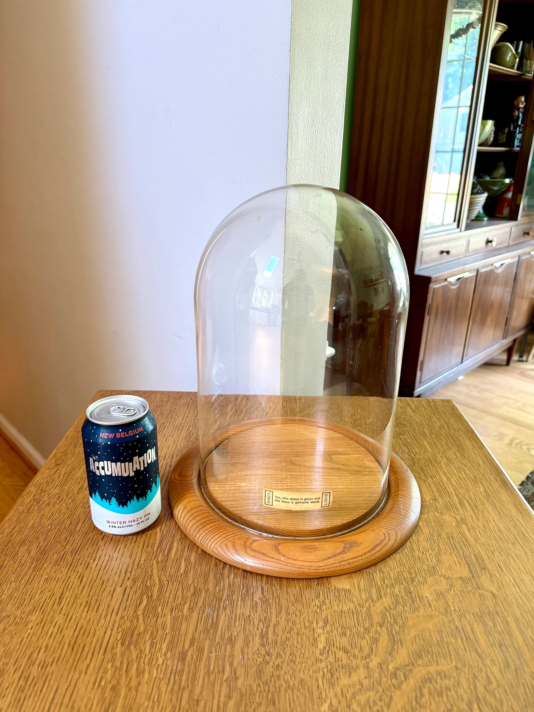 Large Bard's Cloche on Wood Base | Large Glass Display Dome and Base | Bard's Display Dome with Oak Base | 12" x 8" Cloche