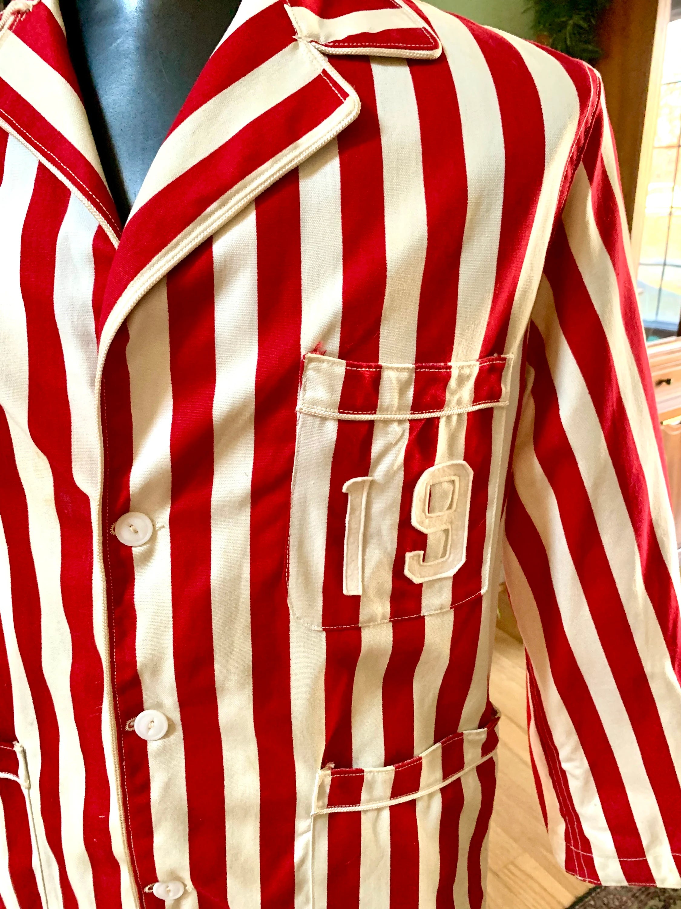 1919 Cornell University Reunion Jacket | Antique Chuck Higbie's Cornell Jacket | Red and White Striped 1919 Cornell University Jacket