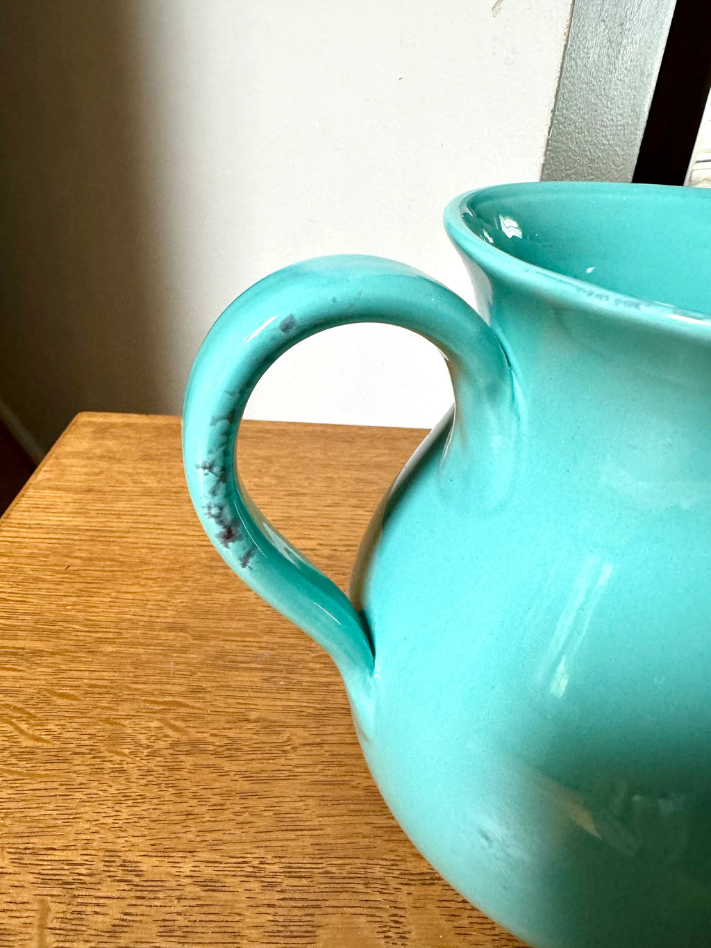 A Vintage Fortunata Italian Ceramic Pitcher | Turquoise Fortunata Pitcher | Textured Turquoise Ceramic Pitcher | Hand Made Italian Pitcher