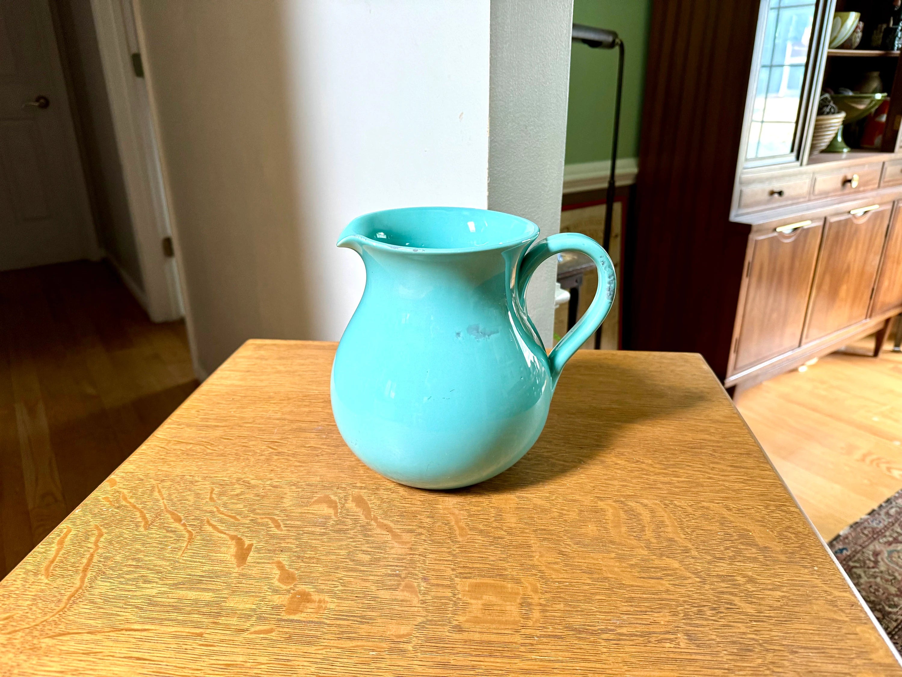 A Vintage Fortunata Italian Ceramic Pitcher | Turquoise Fortunata Pitcher | Textured Turquoise Ceramic Pitcher | Hand Made Italian Pitcher
