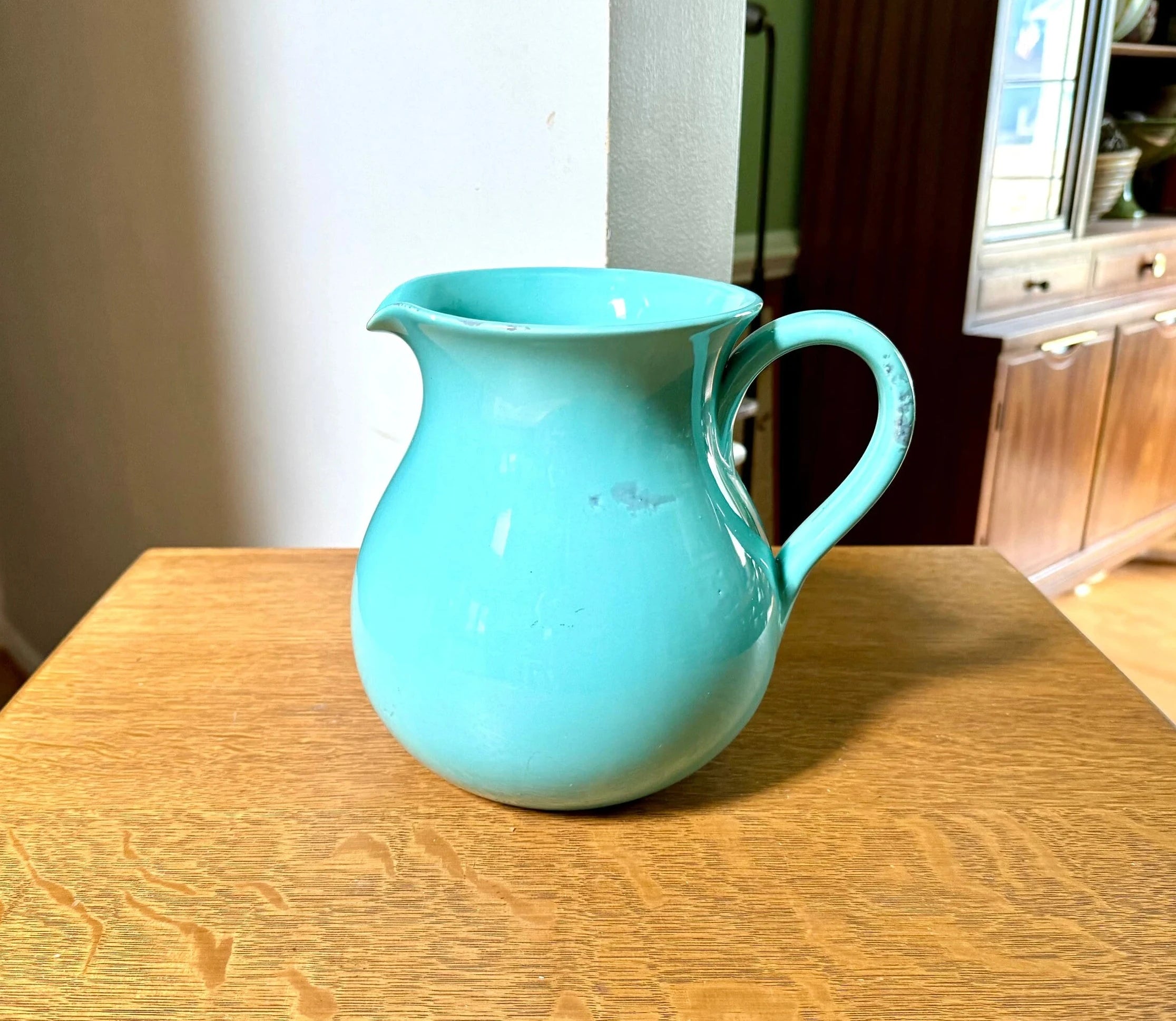 A Vintage Fortunata Italian Ceramic Pitcher | Turquoise Fortunata Pitcher | Textured Turquoise Ceramic Pitcher | Hand Made Italian Pitcher