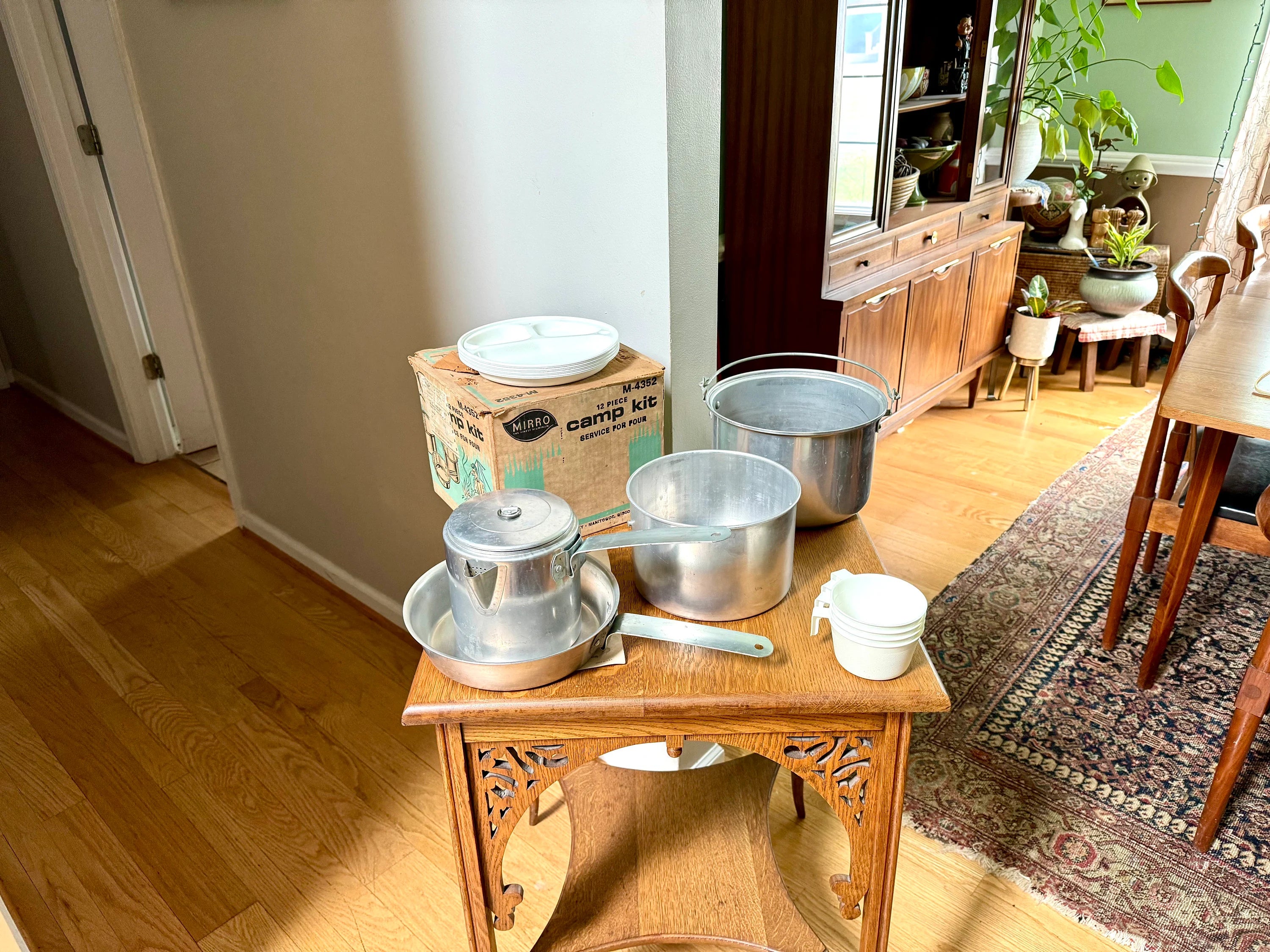 Vintage Mirro M-4352 Aluminum Camp Kit | 12 Piece Camping Cooking Set | Aluminum Camp Cook Set | Nesting Camping Pots and Pans