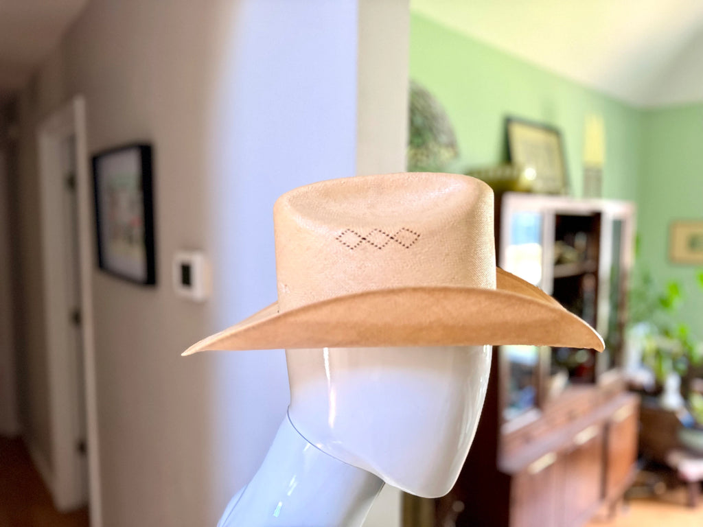 Western Wrangler Cowboy Hat | Vintage Straw and Lamb Skin Western Hat | Distressed Western Wrangler Cowboy Hat | Western Wear