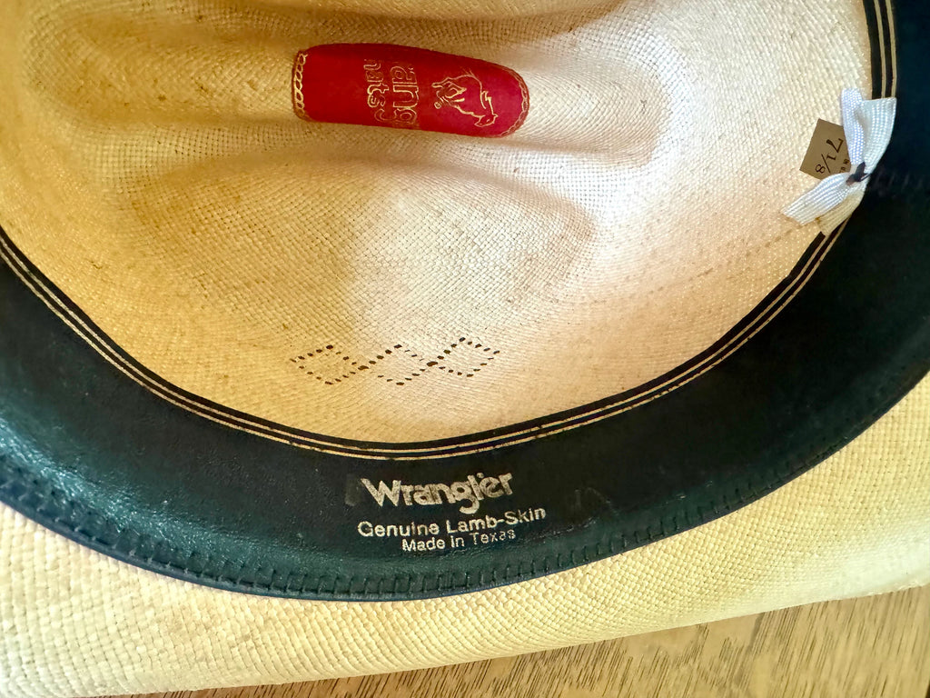 Western Wrangler Cowboy Hat | Vintage Straw and Lamb Skin Western Hat | Distressed Western Wrangler Cowboy Hat | Western Wear