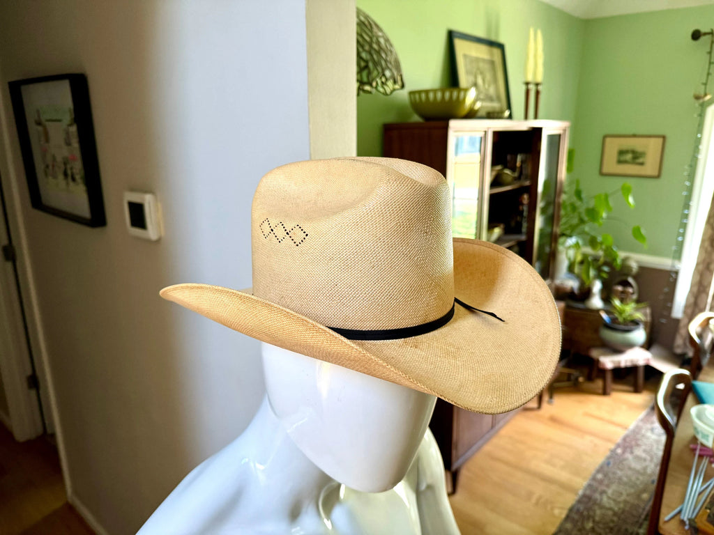 Western Wrangler Cowboy Hat | Vintage Straw and Lamb Skin Western Hat | Distressed Western Wrangler Cowboy Hat | Western Wear