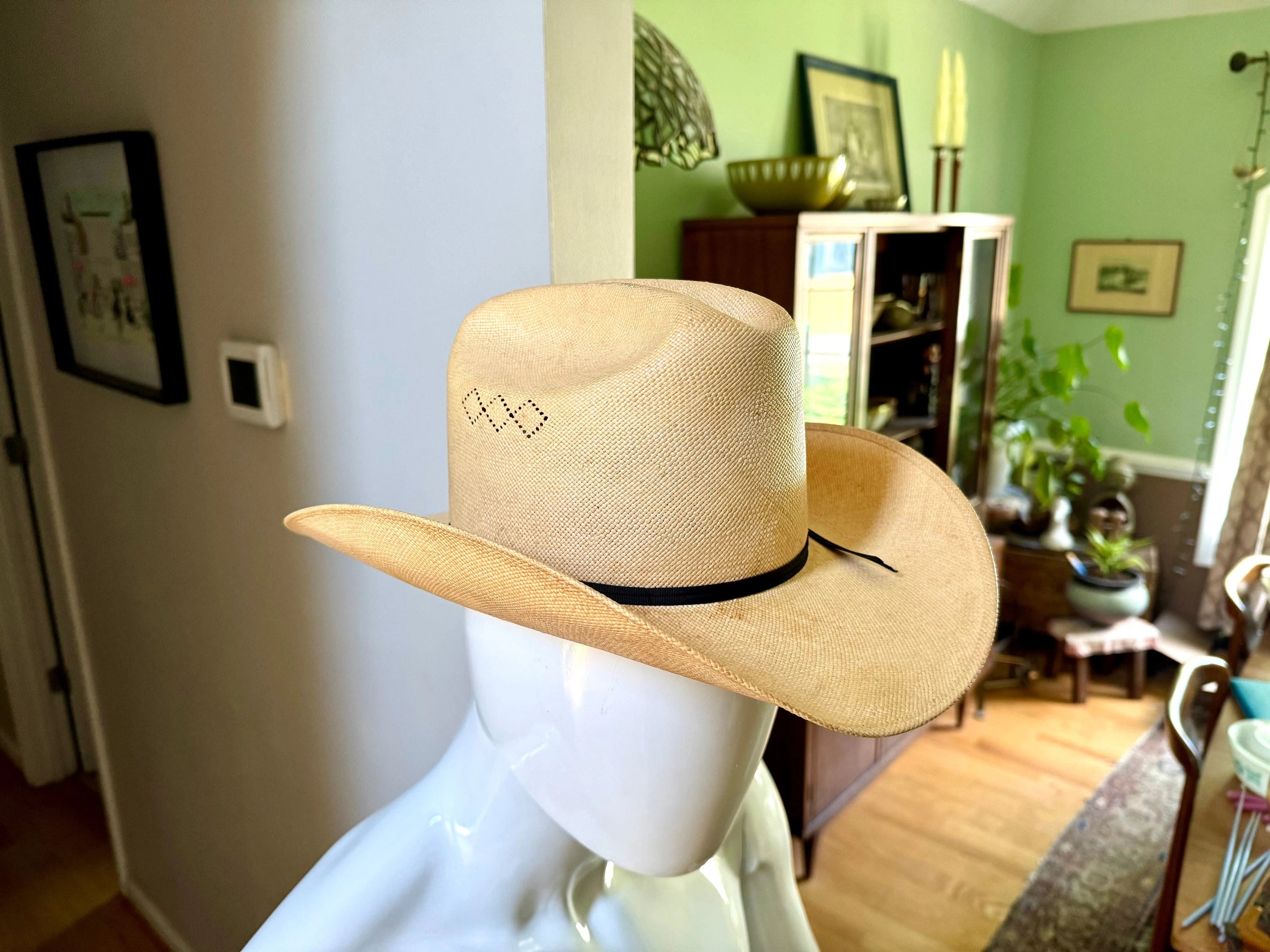 Western Wrangler Cowboy Hat | Vintage Straw and Lamb Skin Western Hat | Distressed Western Wrangler Cowboy Hat | Western Wear