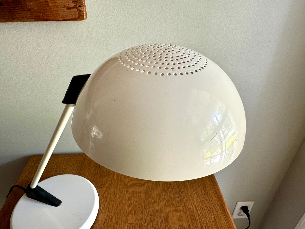 White Mid Century Modern Table Lamp | Post Modern Atomic Desk Lamp | White Domed Shade Desk Lamp | MCM Desk Lamp