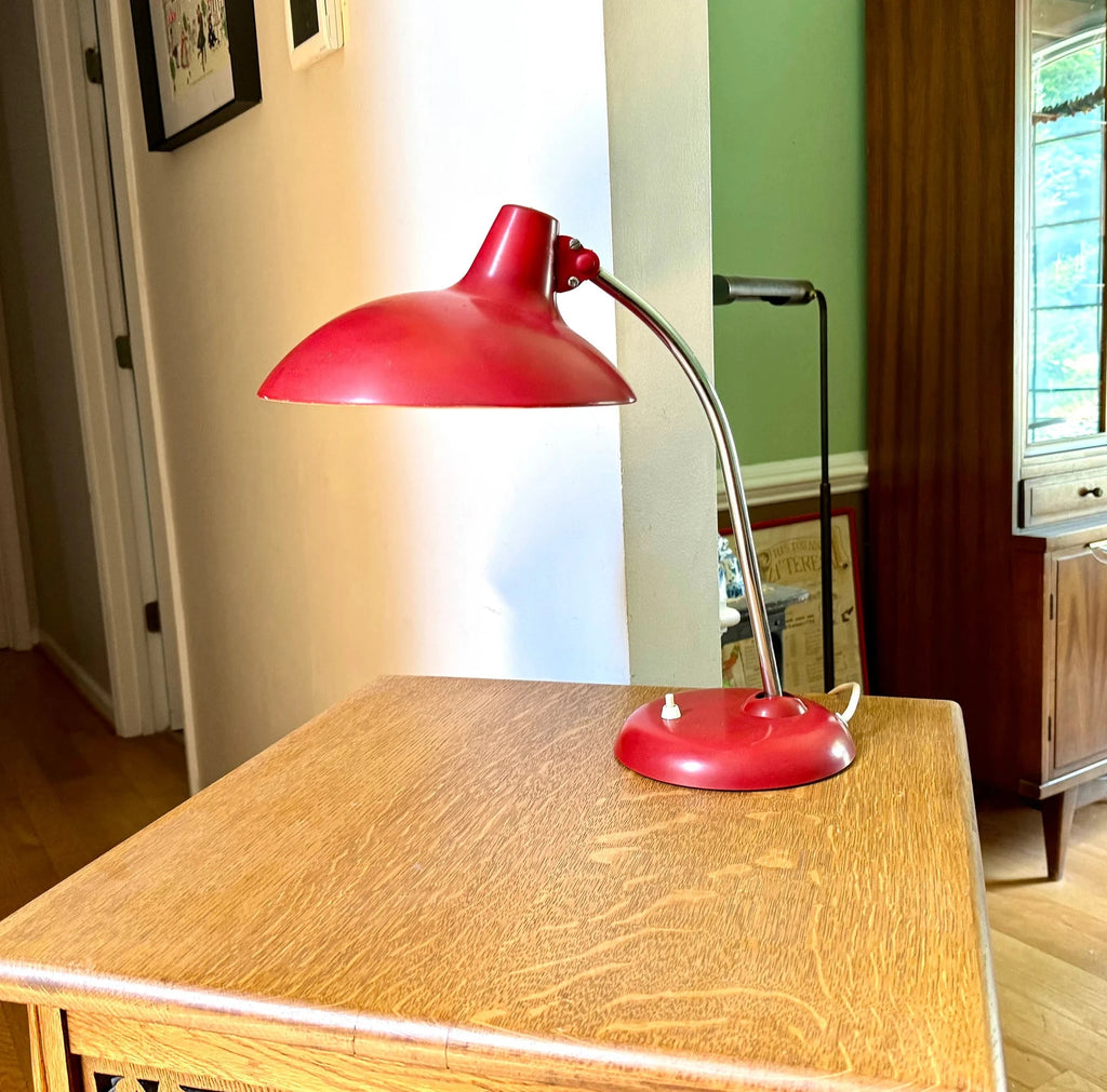 MCM Christian Dell No. 6786 Desk Lamp | Red Kaiser Idell Lamp | All Original Christian Dell German Desk Lamp | Board Lamp