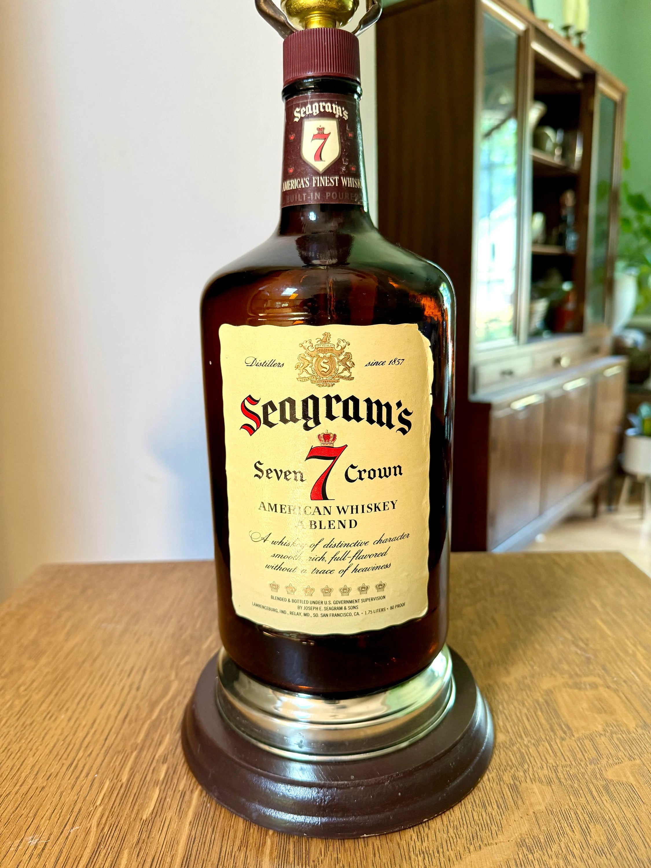 Vintage Seagram's Seven Crown Bottle Lamp | Seagram's Whiskey Bottle Lamp | Large Whiskey Bottle Lamp | Bar Decor | Whiskey Decor | Man Cave