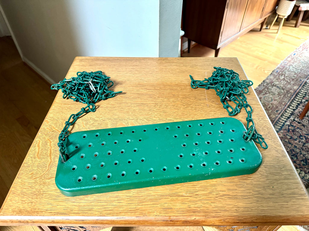 Vintage Metal Kid's Swing | Green Metal Chained Swing Set Swing | 1950's Coolvent Single Swing and Chain | Green Single Swing
