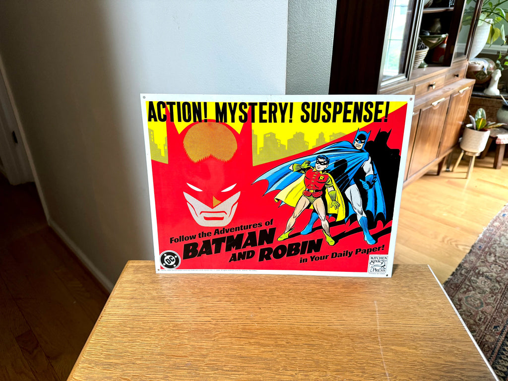 Vintage Batman and Robin Metal Sign | 1990's Metal Batman Sign | DC Comics Metal Batman and Robin Sign | Kitchen Sink Productions