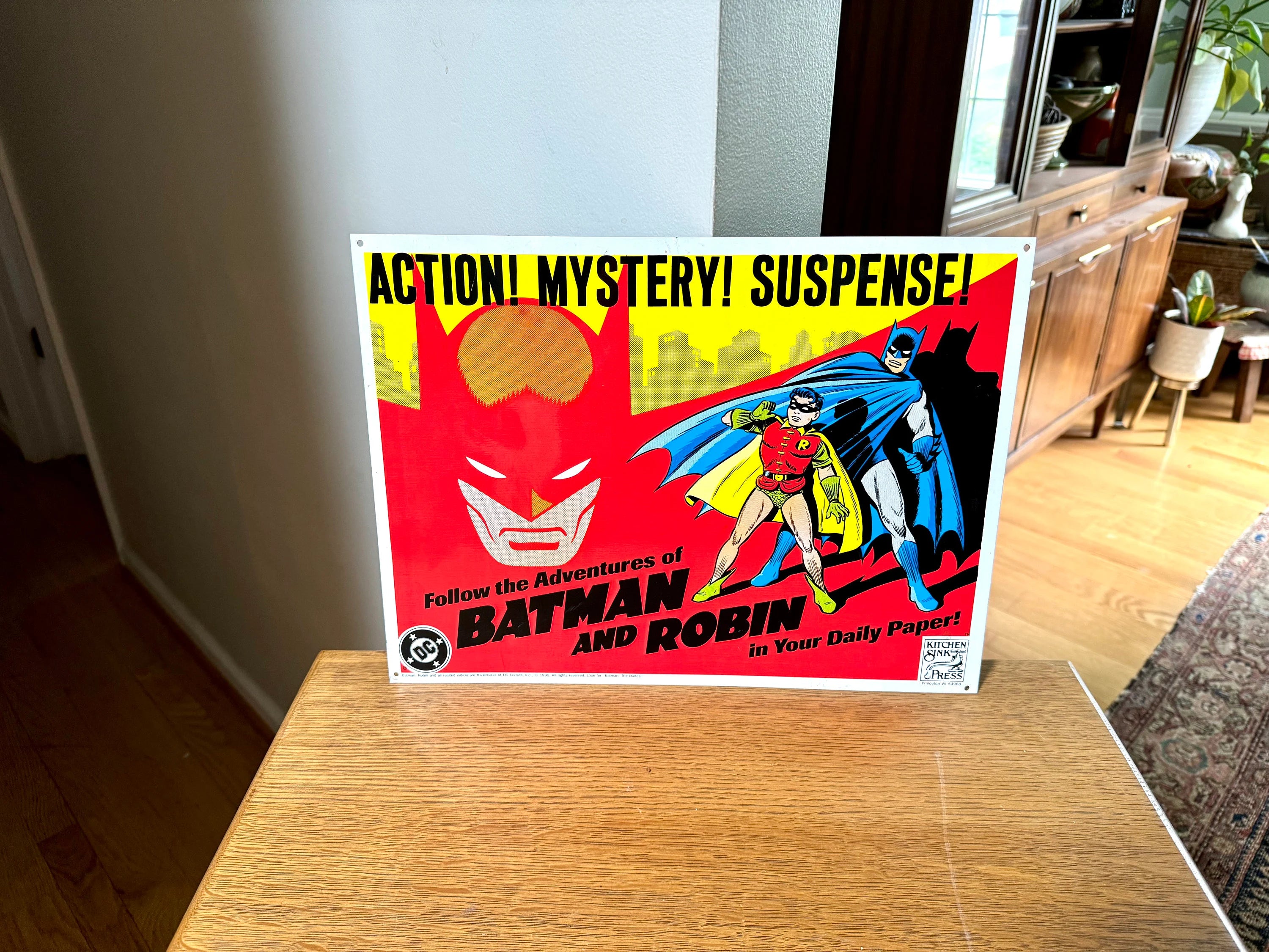 Vintage Batman and Robin Metal Sign | 1990's Metal Batman Sign | DC Comics Metal Batman and Robin Sign | Kitchen Sink Productions
