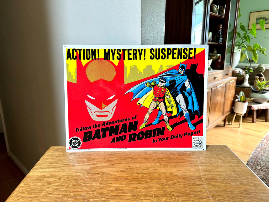 Vintage Batman and Robin Metal Sign | 1990's Metal Batman Sign | DC Comics Metal Batman and Robin Sign | Kitchen Sink Productions