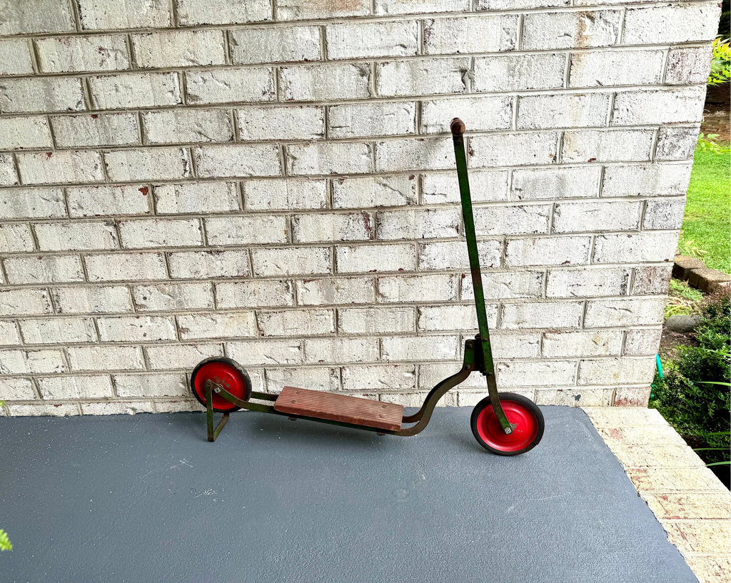 Early 1900's Metal Kid's Scooter | Antique Metal Green and Red Scooter | Vintage Child's Scooter  | Colson Fairy Discooter