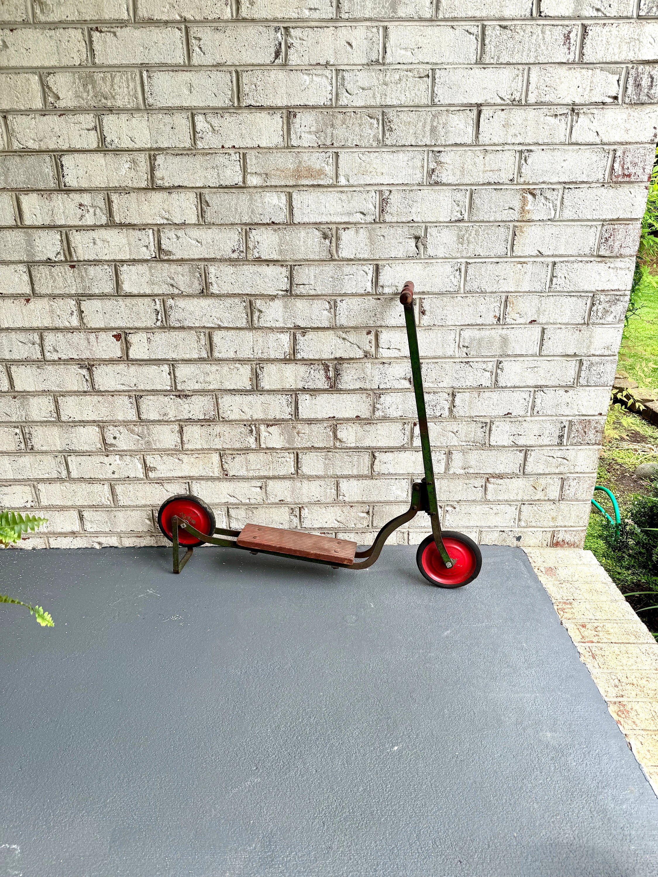 Early 1900's Metal Kid's Scooter | Antique Metal Green and Red Scooter | Vintage Child's Scooter  | Colson Fairy Discooter
