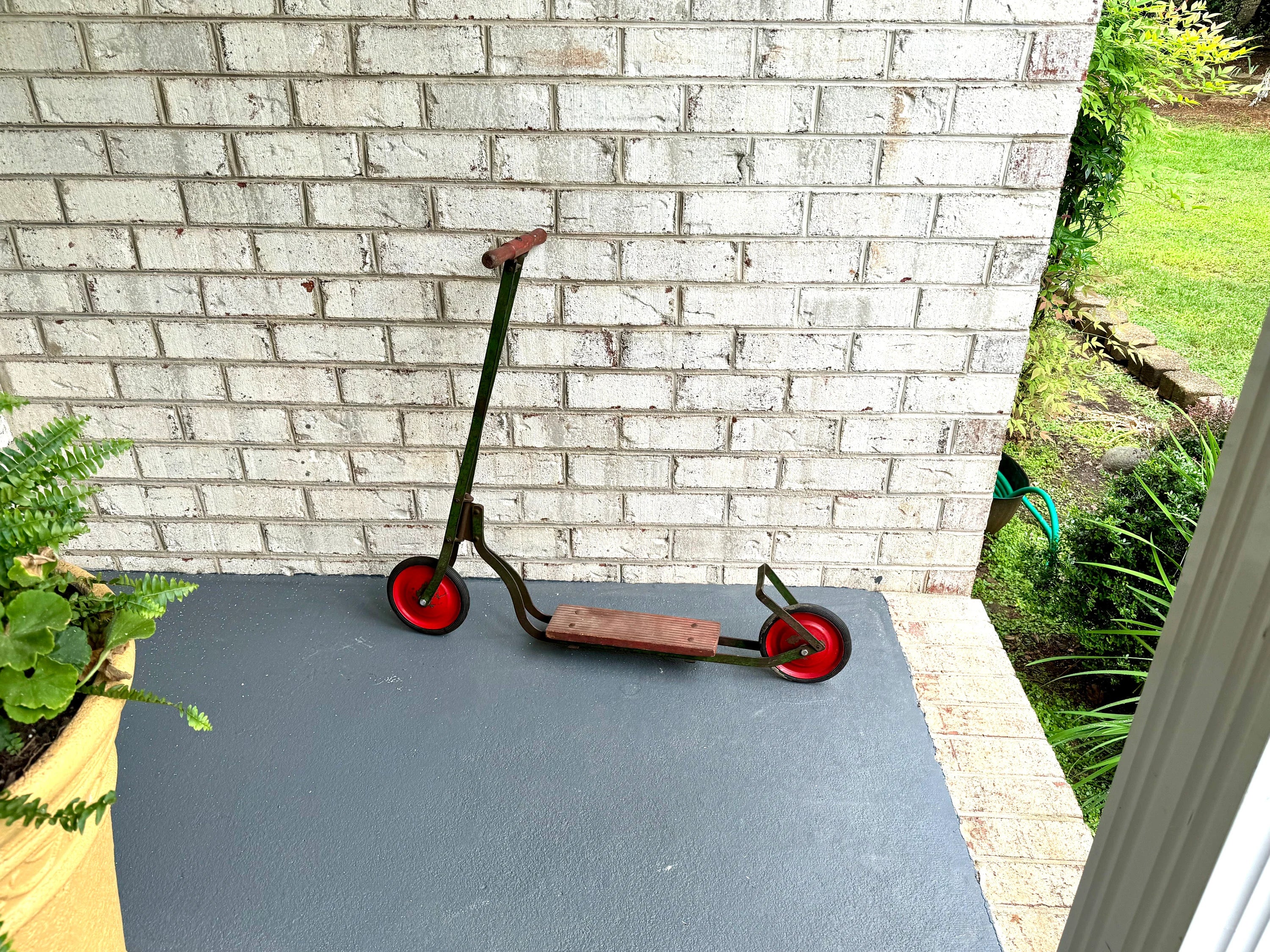 Early 1900's Metal Kid's Scooter | Antique Metal Green and Red Scooter | Vintage Child's Scooter  | Colson Fairy Discooter