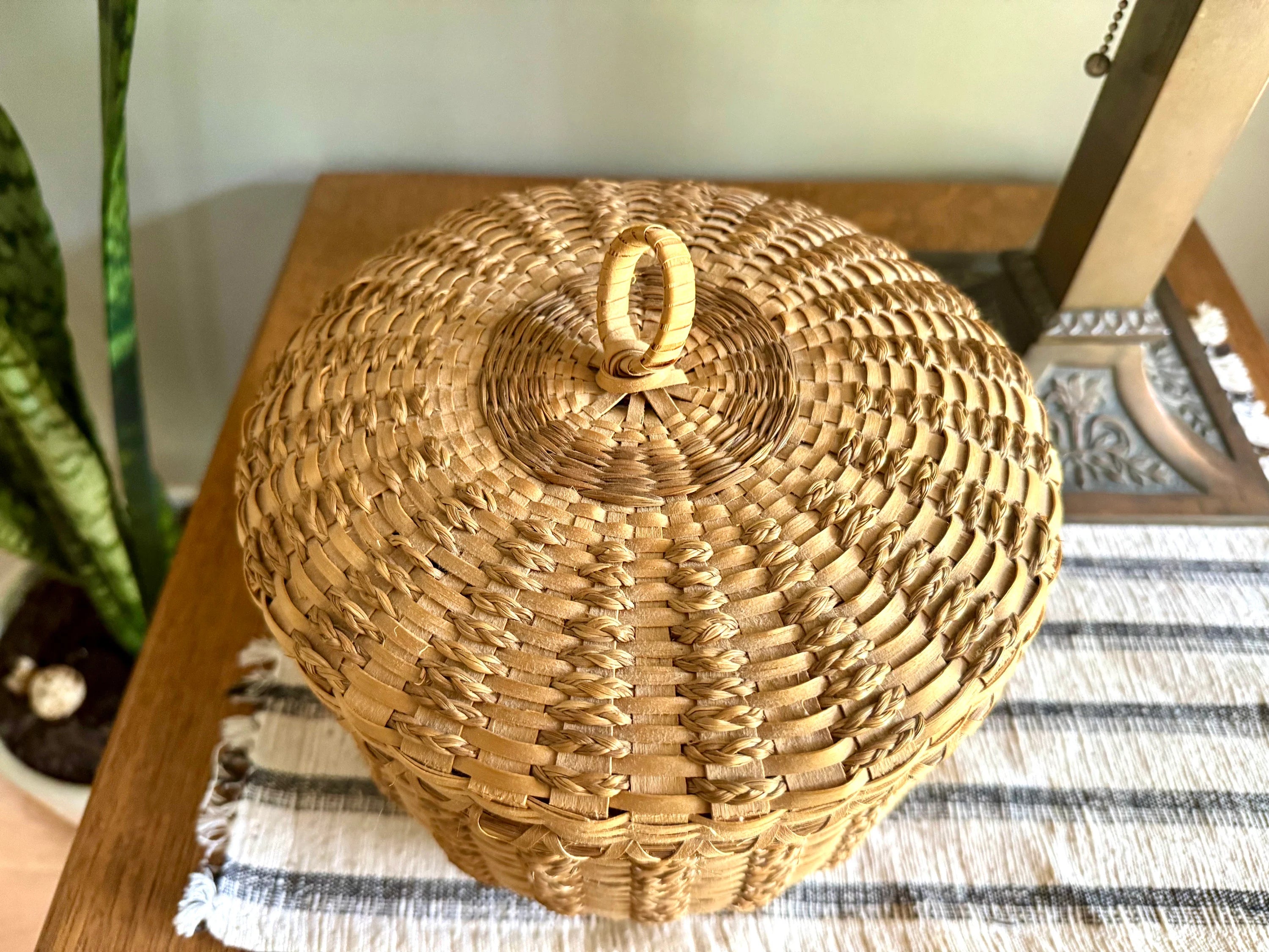 Vtg Native American Passamaquoddy Basket | Sylvia Gabriel Signed Wabanaki Basket | Woven Ash and Sweetgrass Basket| Northeastern Basket