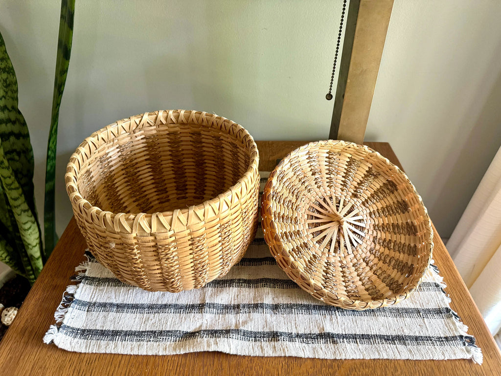 Vtg Native American Passamaquoddy Basket | Sylvia Gabriel Signed Wabanaki Basket | Woven Ash and Sweetgrass Basket| Northeastern Basket