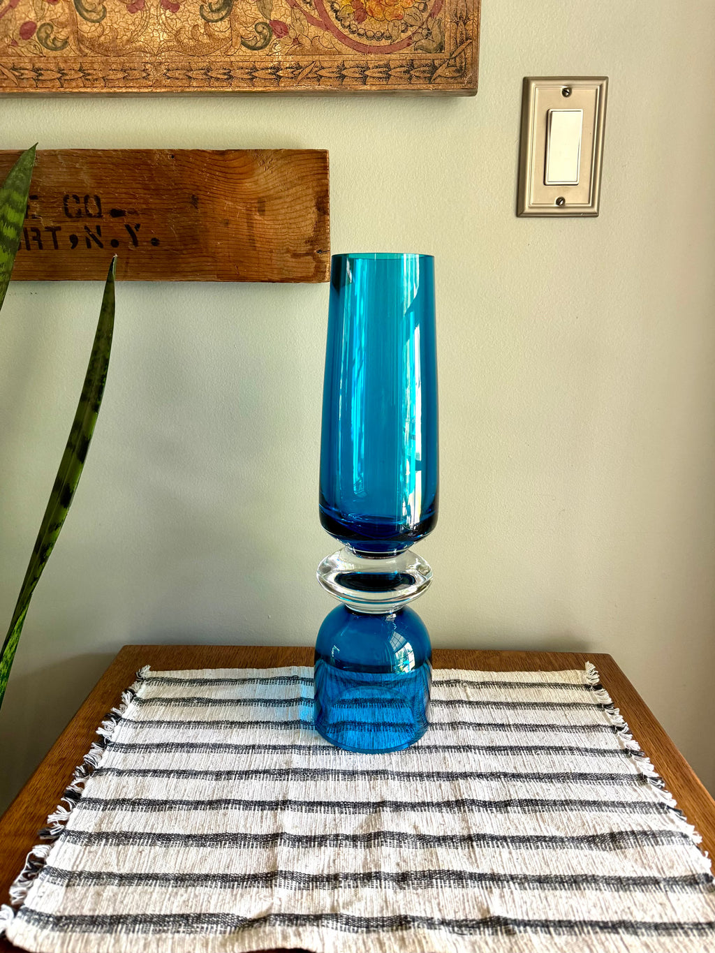 Vtg Marquis By Waterford Tango Vase | Samba Blue Crystal Candle Holder | 16" Tall Turquoise Waterford Crystal Vase | MCM Glass Vessel