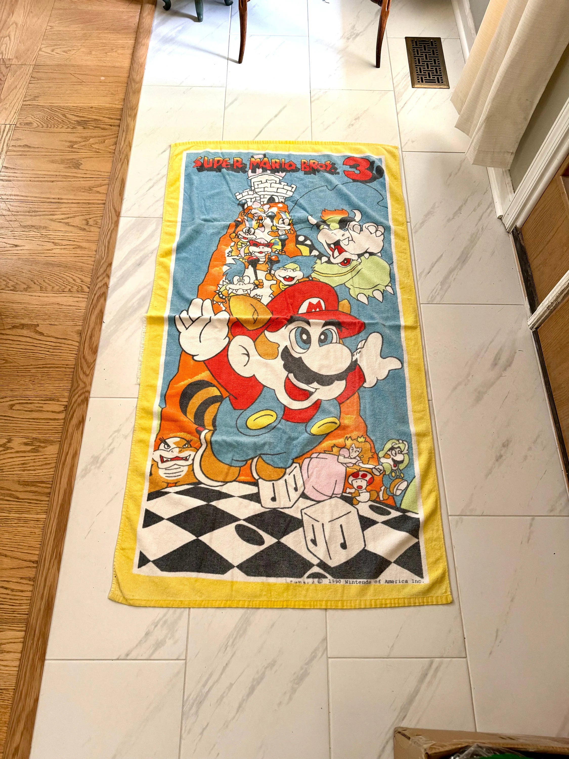 Vtg 1990 Super Mario Bros 3 Beach Towel | Nintendo of America Inc. Beach Towel | Super Mario Bros Yellow Towel