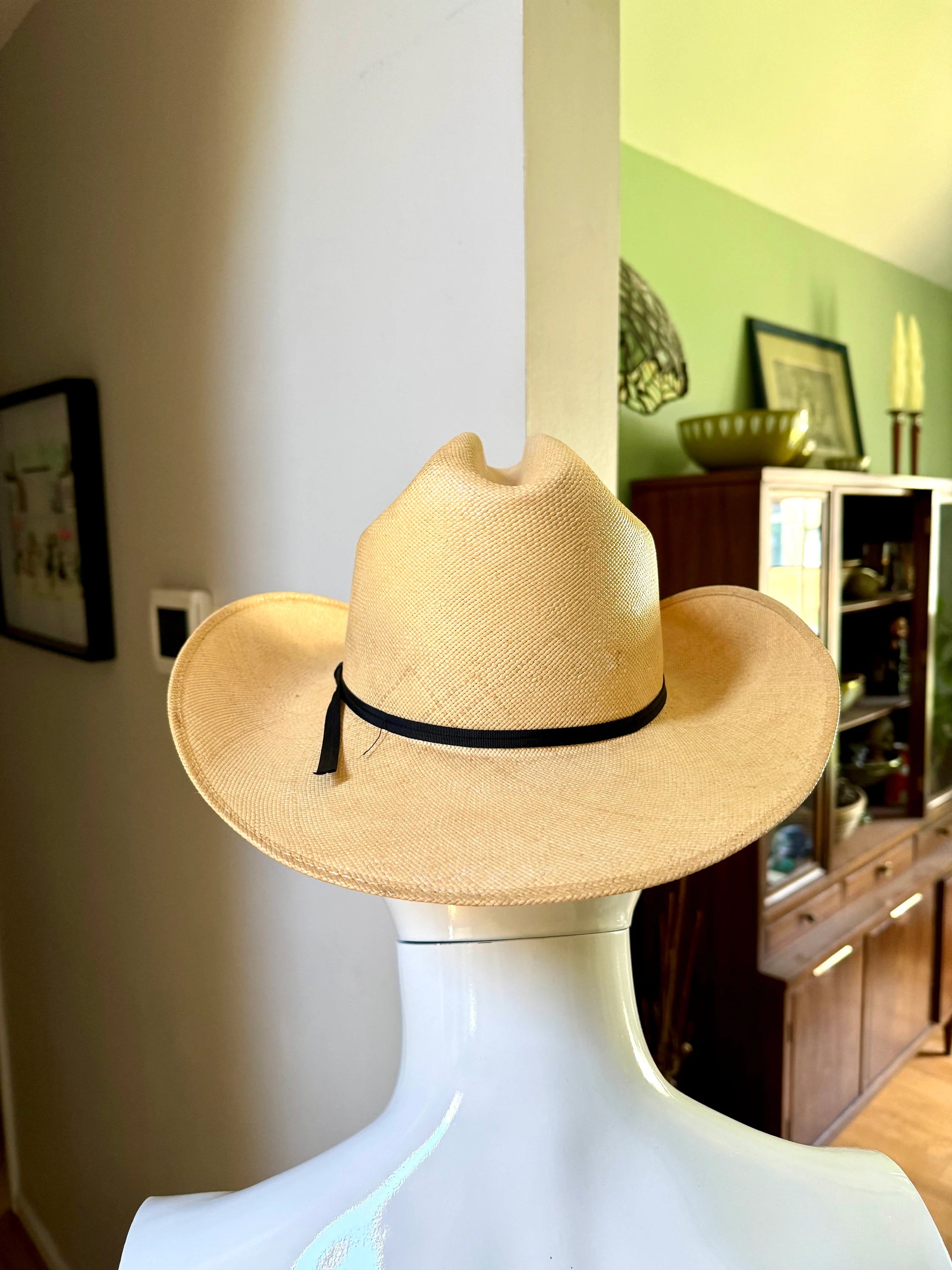 Western Wrangler Cowboy Hat | Vintage Straw and Lamb Skin Western Hat | Distressed Western Wrangler Cowboy Hat | Western Wear