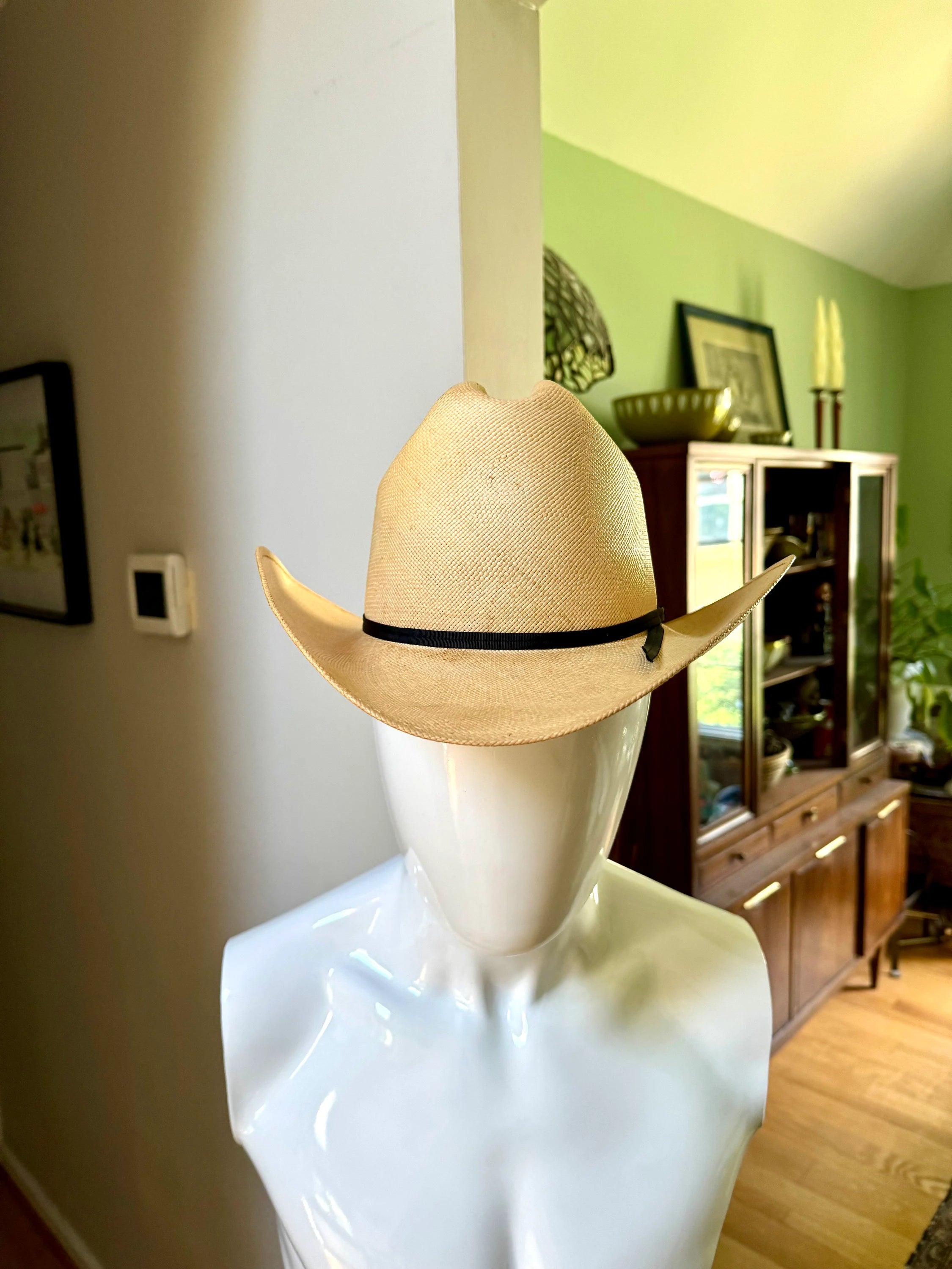 Western Wrangler Cowboy Hat | Vintage Straw and Lamb Skin Western Hat | Distressed Western Wrangler Cowboy Hat | Western Wear