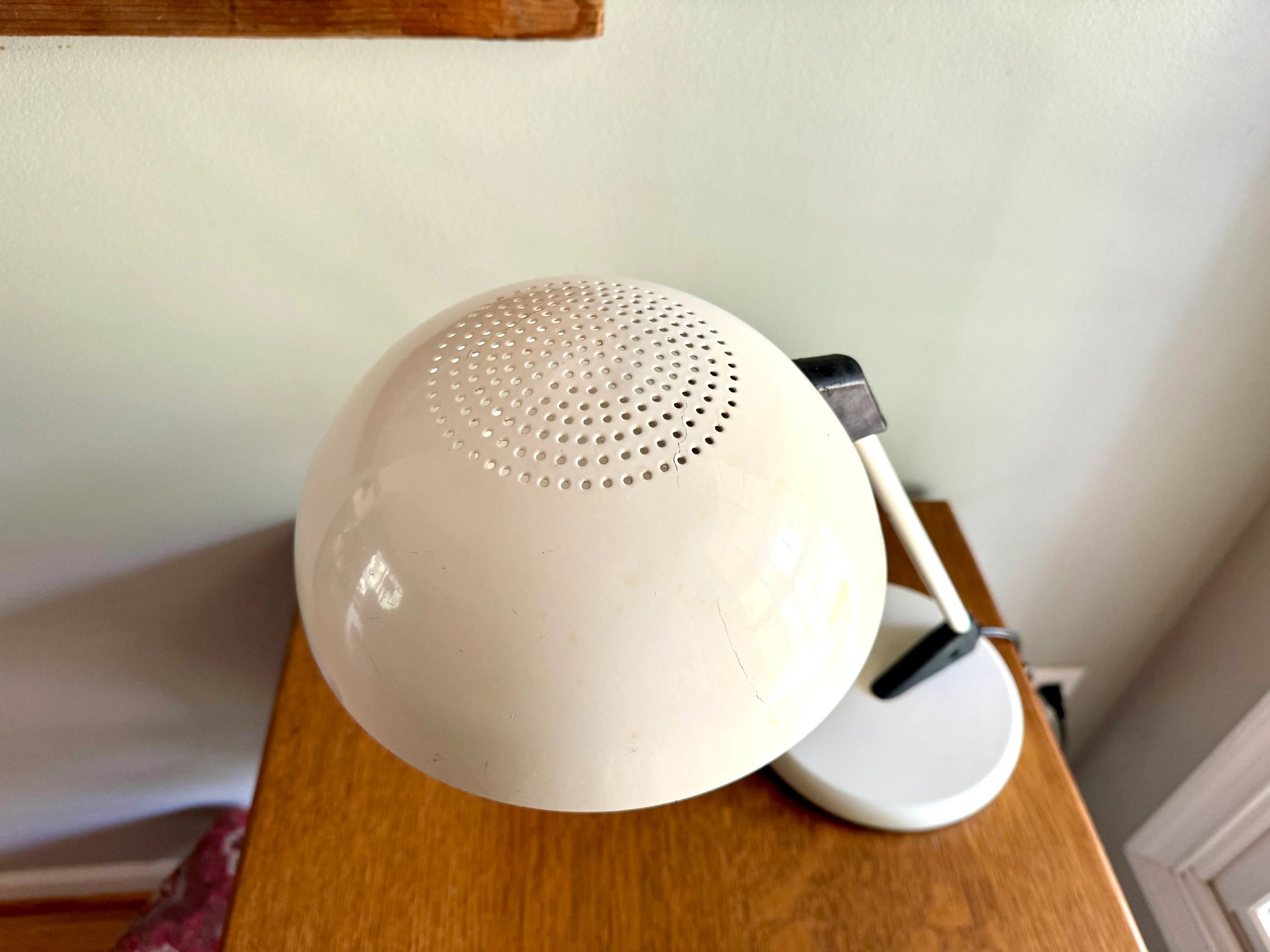 White Mid Century Modern Table Lamp | Post Modern Atomic Desk Lamp | White Domed Shade Desk Lamp | MCM Desk Lamp