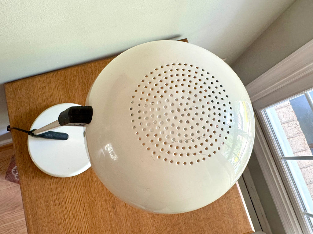White Mid Century Modern Table Lamp | Post Modern Atomic Desk Lamp | White Domed Shade Desk Lamp | MCM Desk Lamp