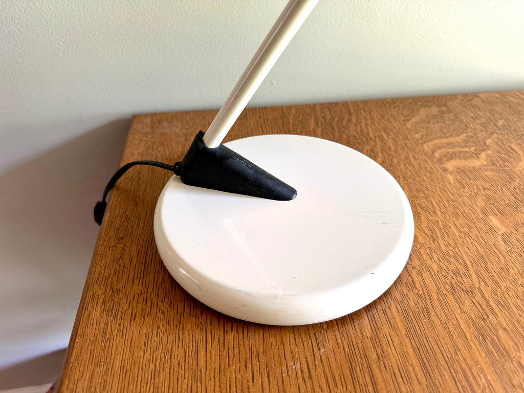 White Mid Century Modern Table Lamp | Post Modern Atomic Desk Lamp | White Domed Shade Desk Lamp | MCM Desk Lamp