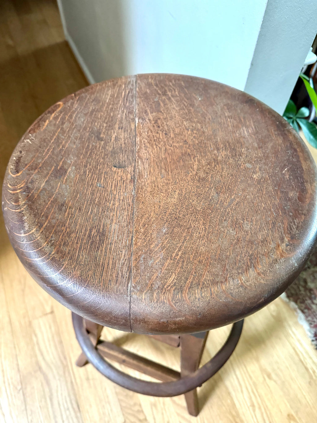 Antique Wood and Cast Iron Adjustable Stool | The Marble & Shattuck Chair Company Stool | Wooden Drafting Stool | Adjustable Draftsman Stool