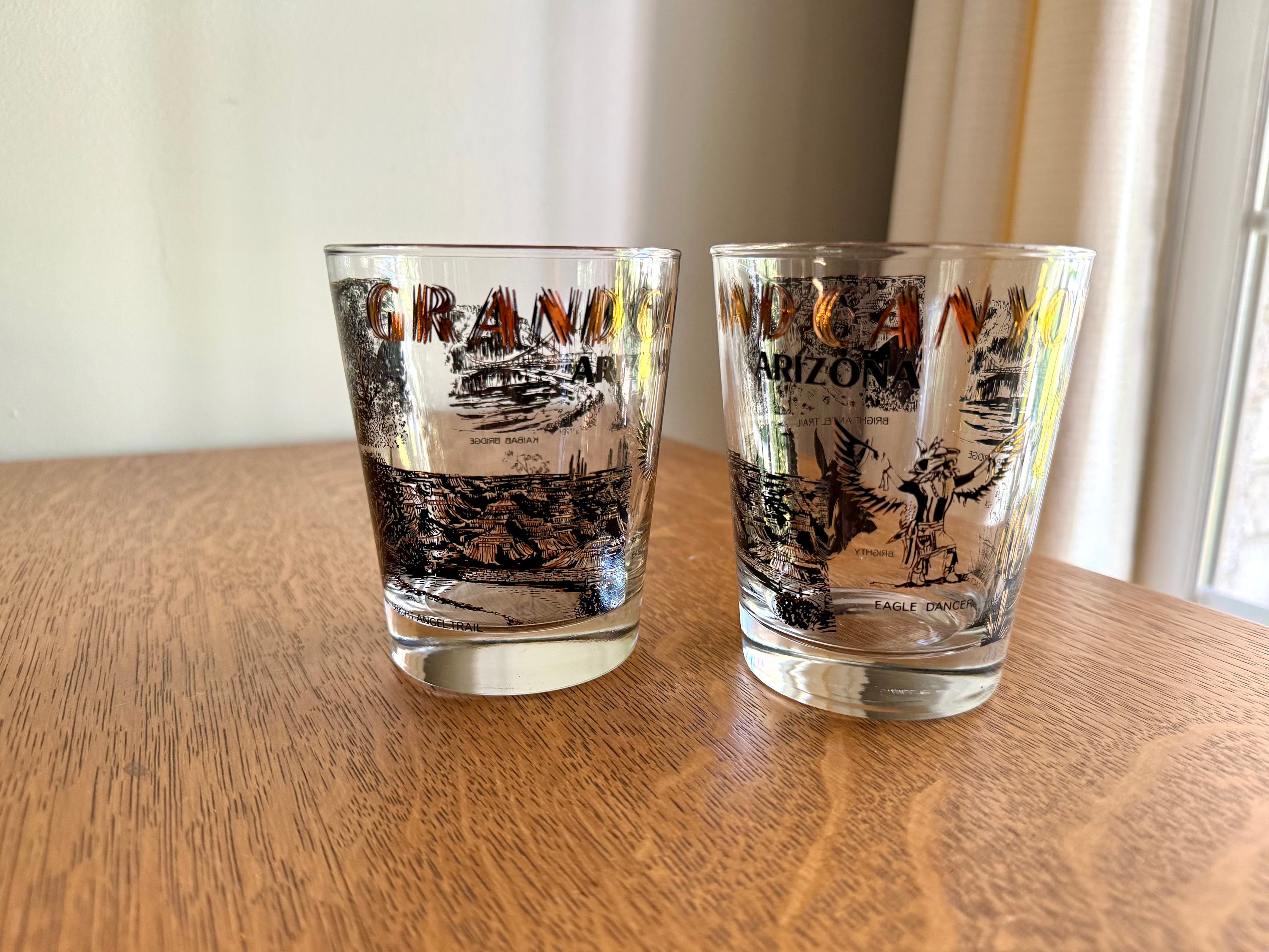 Vtg Set of 2 Arizona Grand Canyon Lowball Glasses | Grand Canyon Rocks Glasses | Black and Gold Grand Canyon Whiskey Glasses