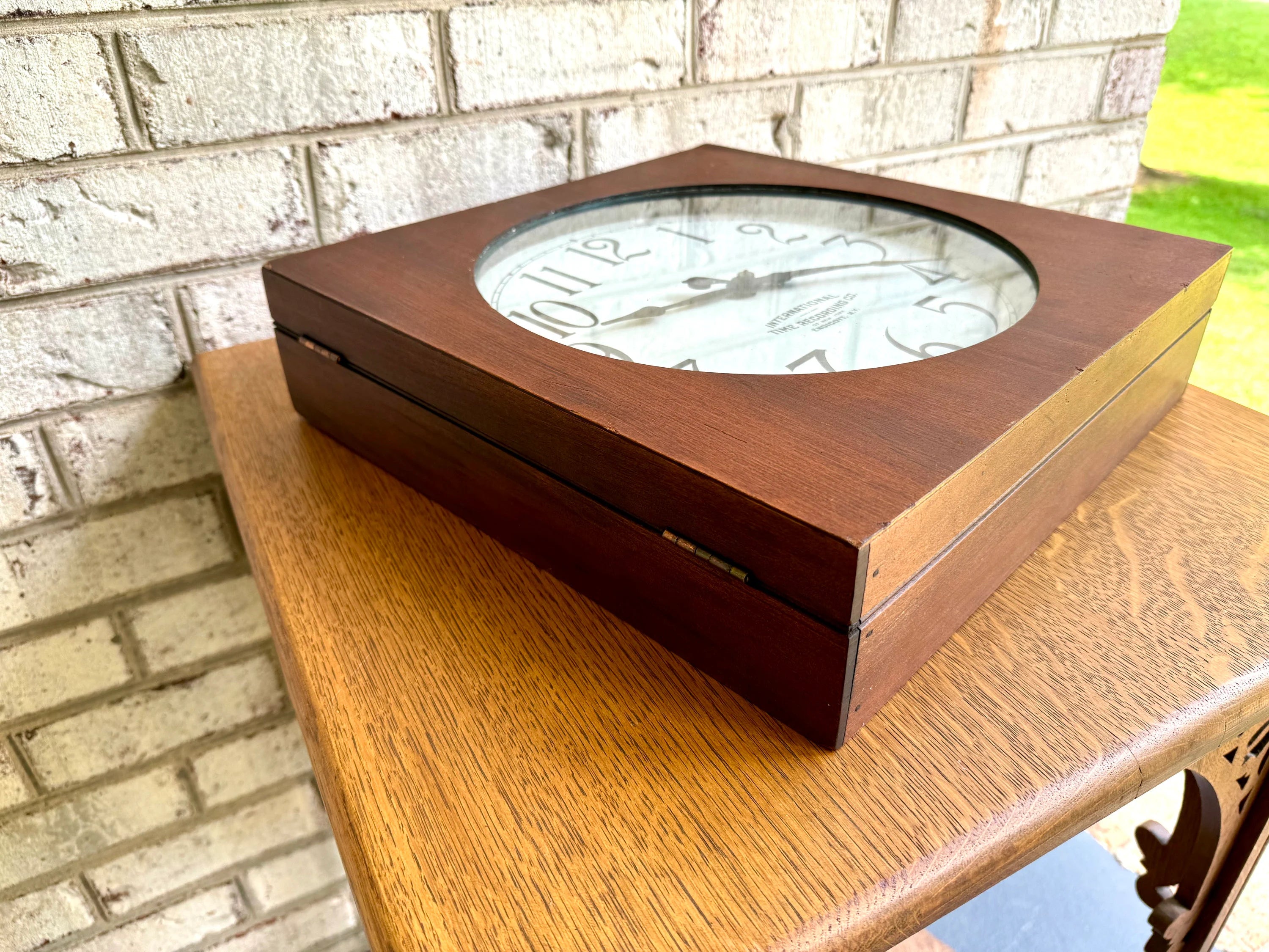 Antique International Time Recording Clock in Wood Case | 1920's School Clock | Mechanical Secondary/Slave Clock | Palmyra HS New York Clock