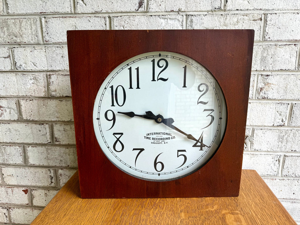 Antique International Time Recording Clock in Wood Case | 1920's School Clock | Mechanical Secondary/Slave Clock | Palmyra HS New York Clock