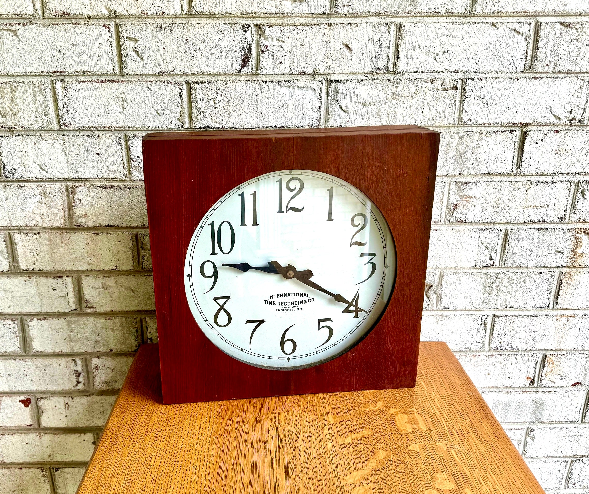 Antique International Time Recording Clock in Wood Case | 1920's School Clock | Mechanical Secondary/Slave Clock | Palmyra HS New York Clock