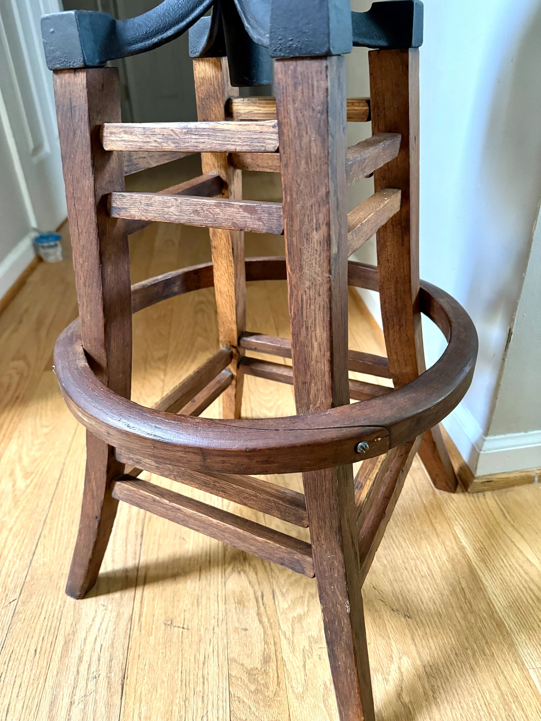 Antique Wood and Cast Iron Adjustable Stool | The Marble & Shattuck Chair Company Stool | Wooden Drafting Stool | Adjustable Draftsman Stool